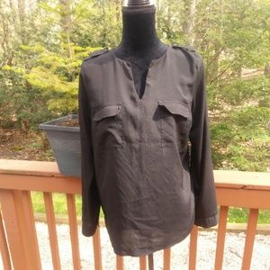 R8 Monteau women's hi lo blouse shirt black Med